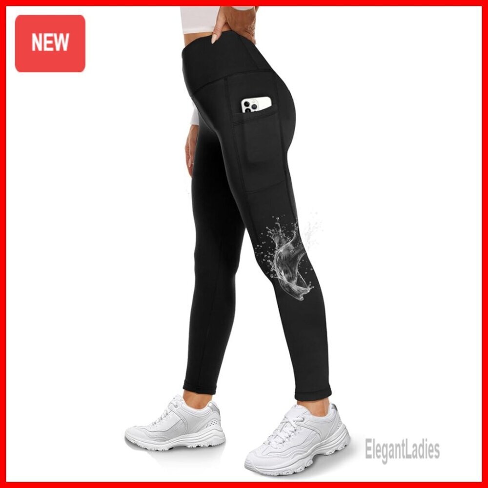 Fleece Lined Thermal Leggings with Pockets High Waisted Water Resistant